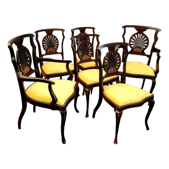 Hepplewhite Anthemium Back Dining Chairs, Set of 6