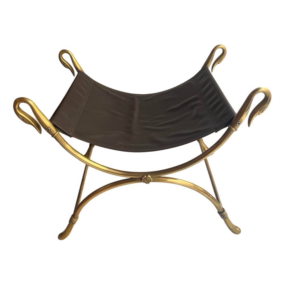 Bronze and Leather Stool attributed to Maison Jansen, 1970s