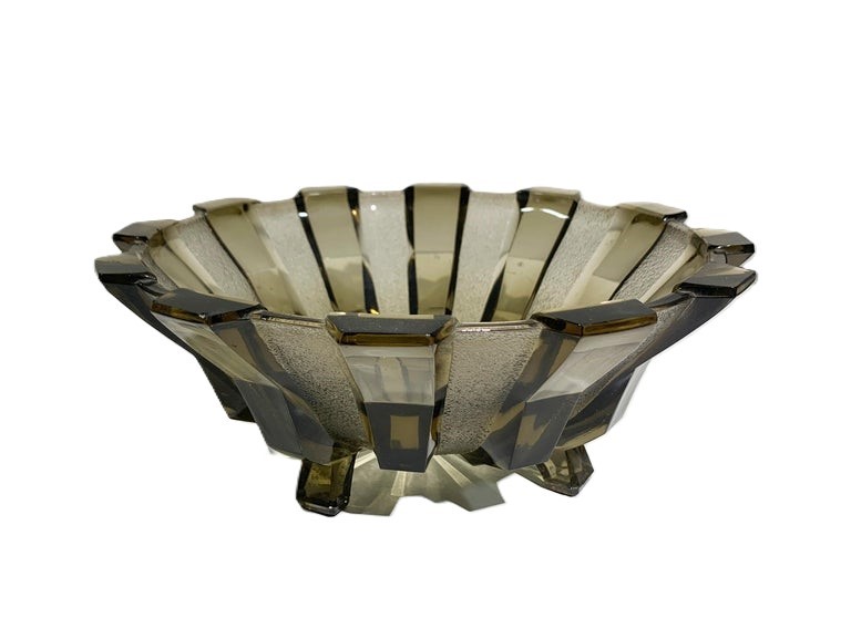 Art Deco Smoked Glass Bowl, France, circa 1930