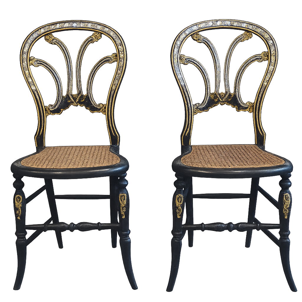 A Pair of Victorian Ebonised and Mother of Pearl Inlaid Side Chairs. 1880's