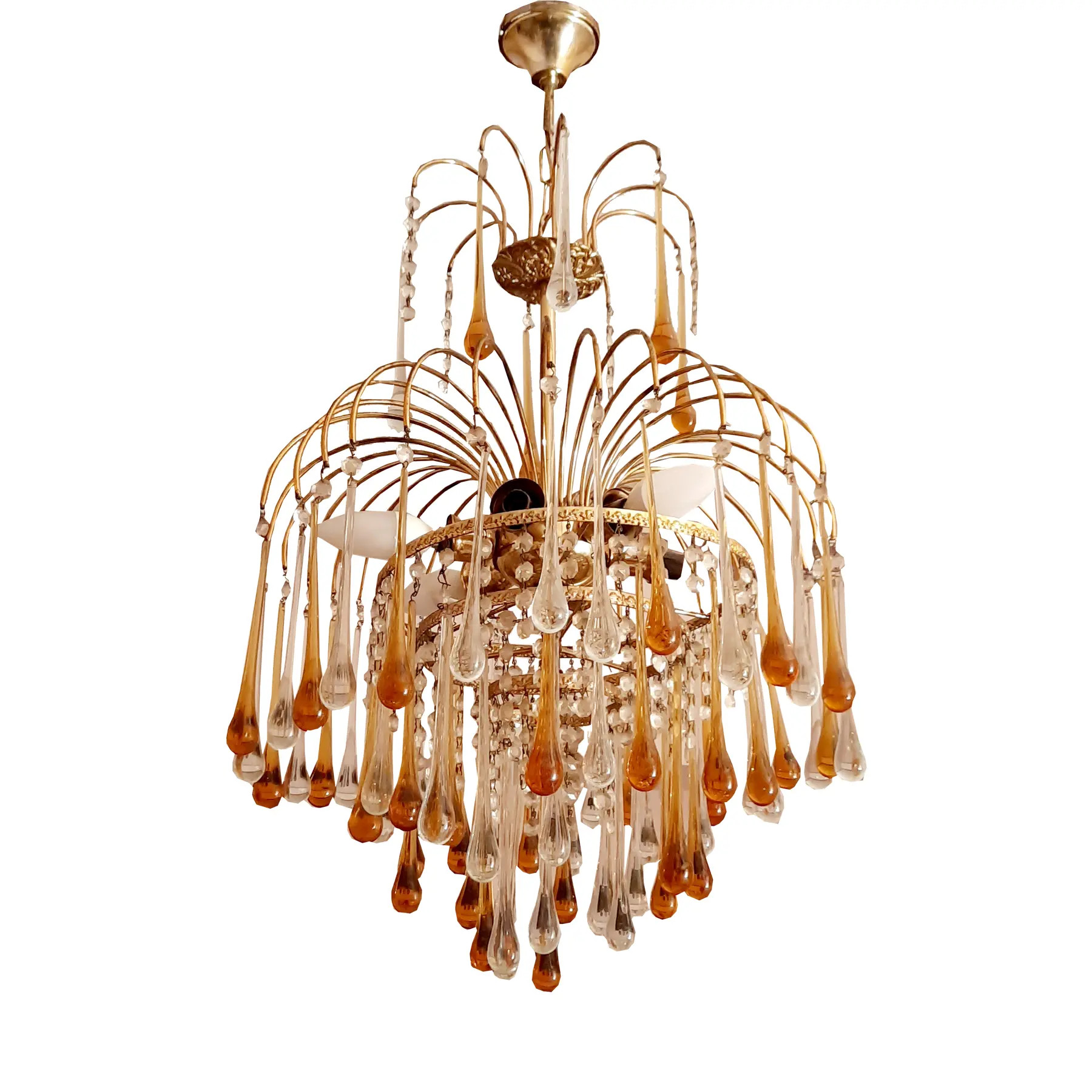 A Bronze Italian Fountain Chandelier in the Style of Venini, 1970's