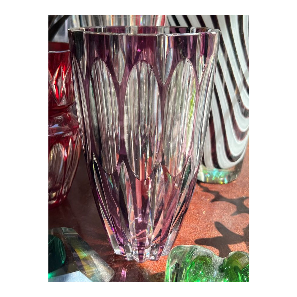A Vintage Art Deco Beyer Bleikristall (Crystal) Purple-Violet-Amethyst hand cut overlay glass vase