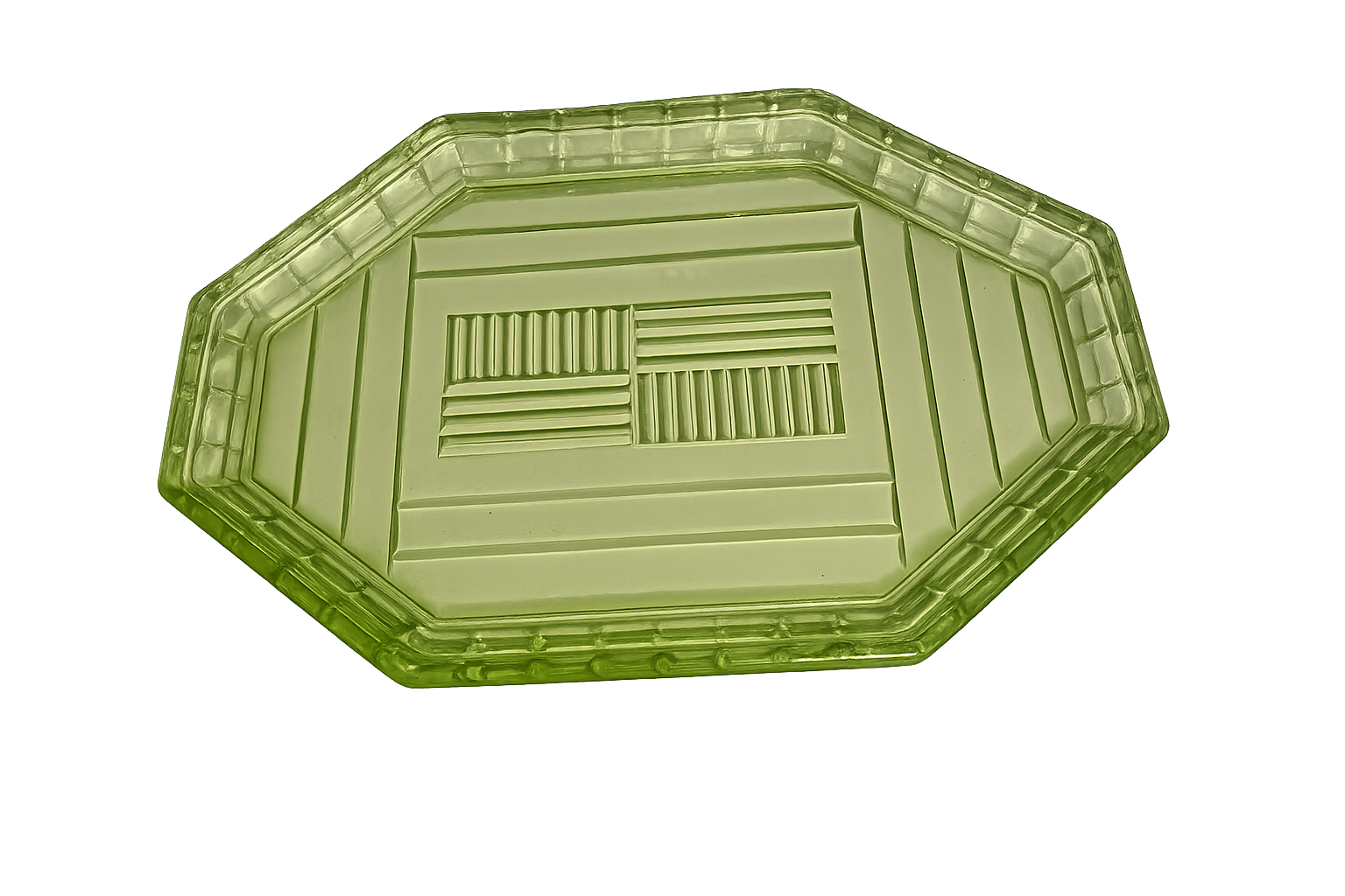 Vintage Uranium Glass Tray – Art Deco Geometric Design 1930's