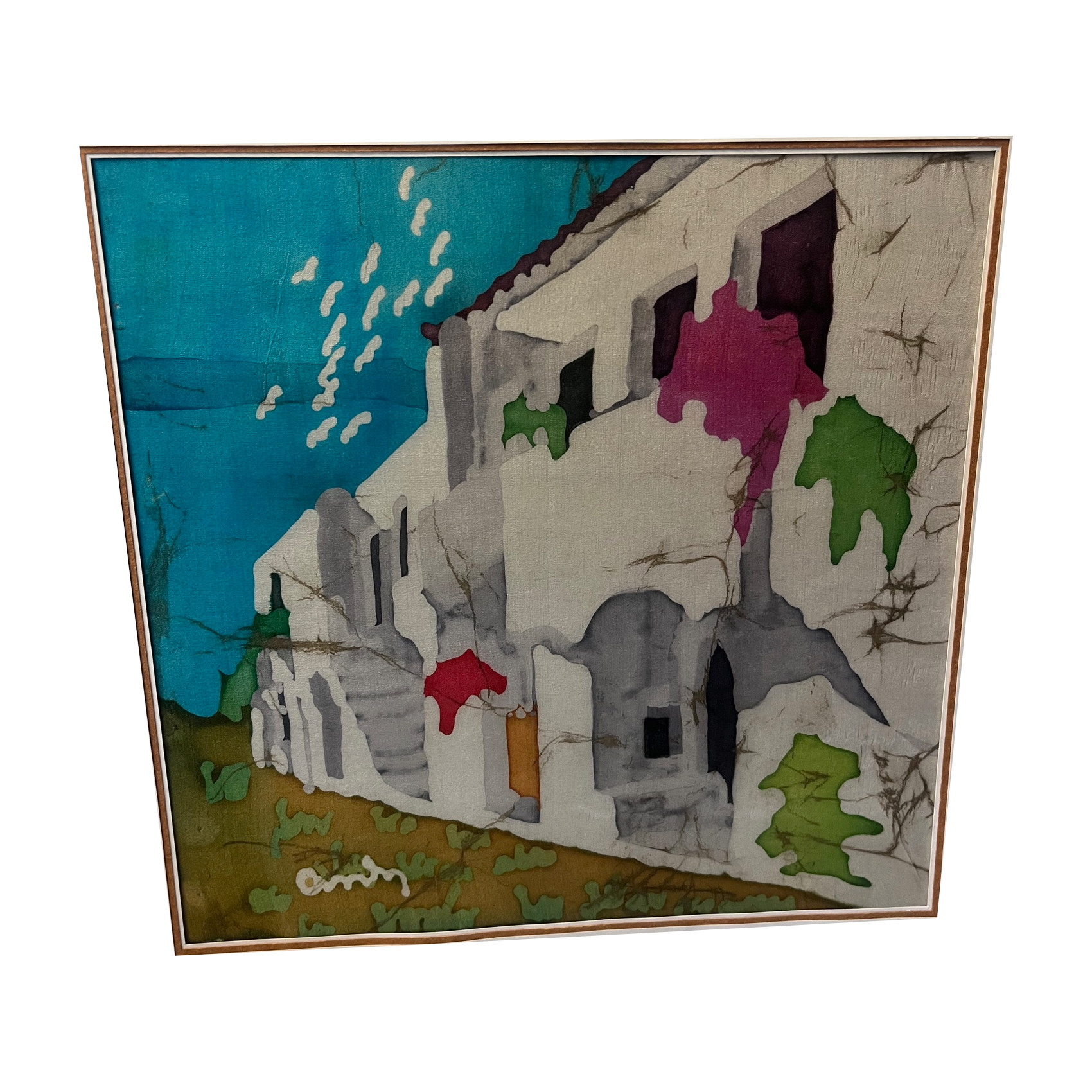 Anthi Hadjinikolaou "Sunlit Walls of the Aegean" – Silk Painting by Anthi,1990's