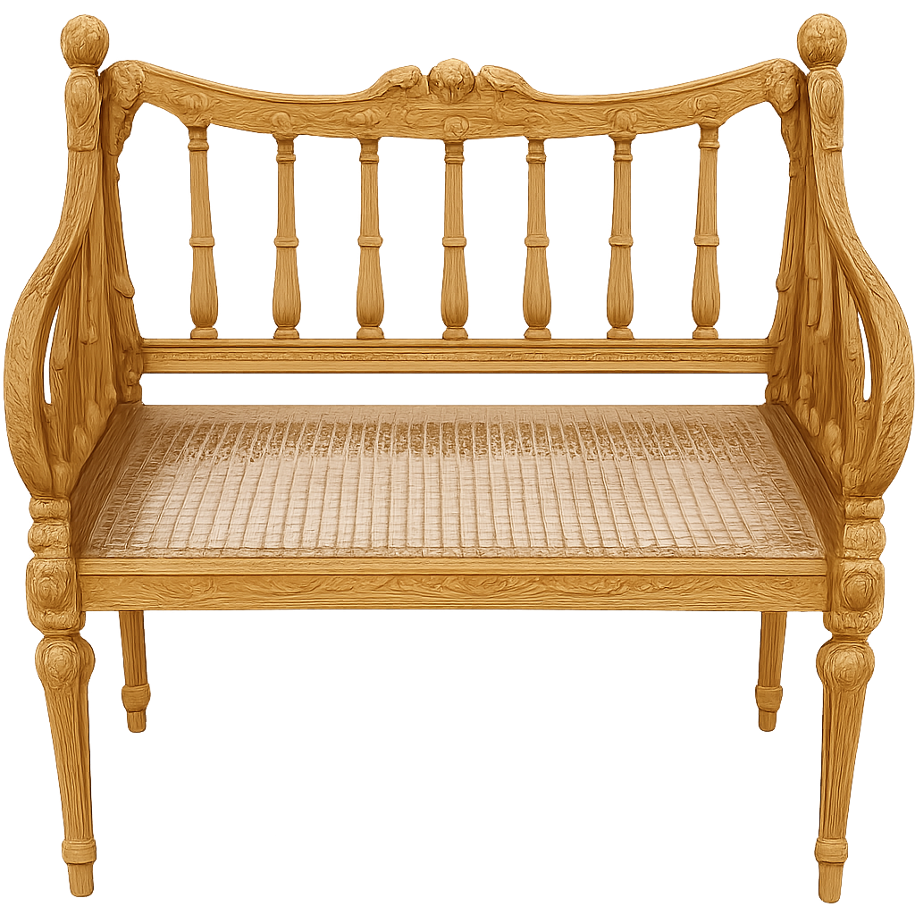 Louis XVI Style Giltwood Caned Bench – Vintage French Boudoir Chair 20th Century
