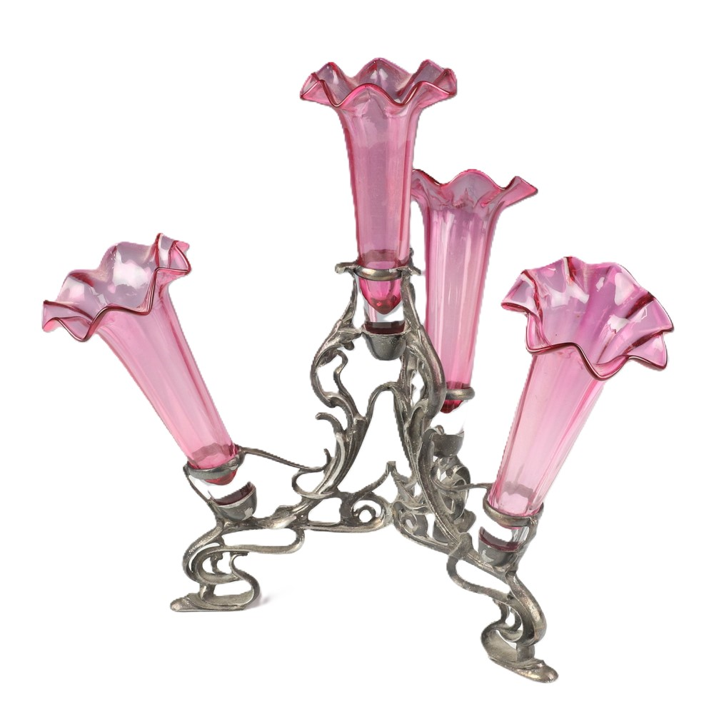 An Art Nouveau Epergne with Glass Flutes on a Tripod Base. England, 1900