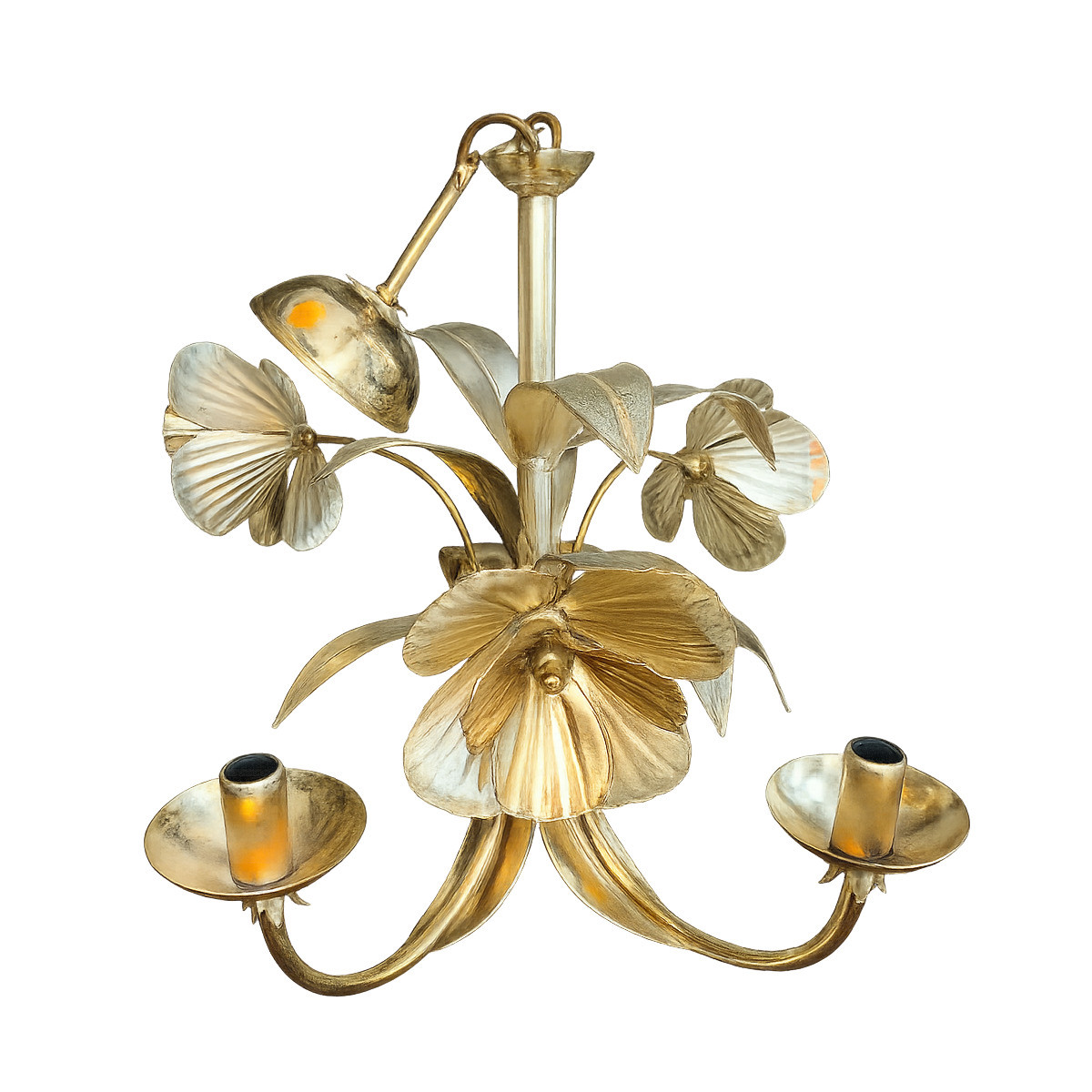 Mid Century Hollywood Regency Floral Gilt Metal Chandelier