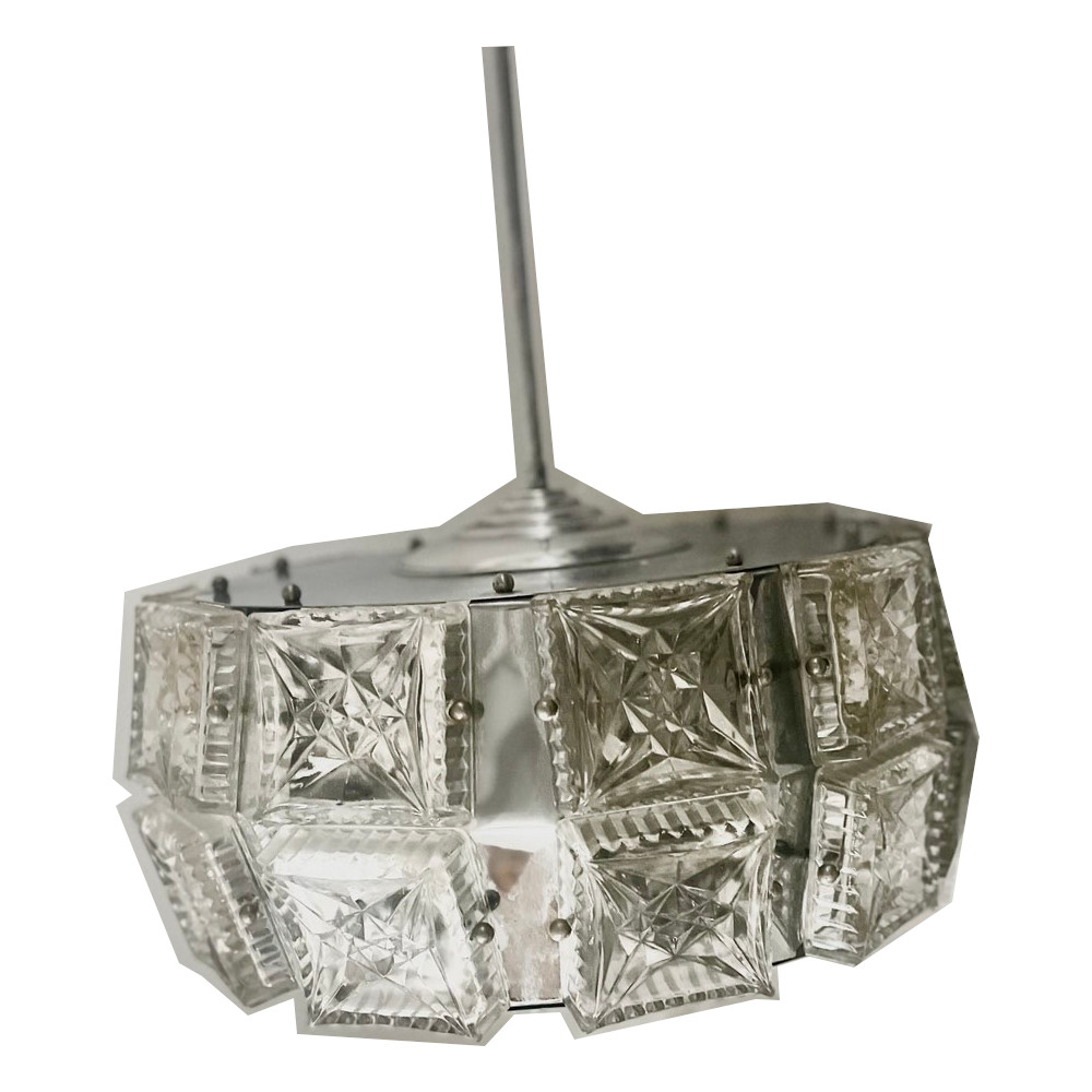 Kinkeldey Style Crystal Glass & Chrome Ceiling Light – Mid-Century Modern Germany, 1970s