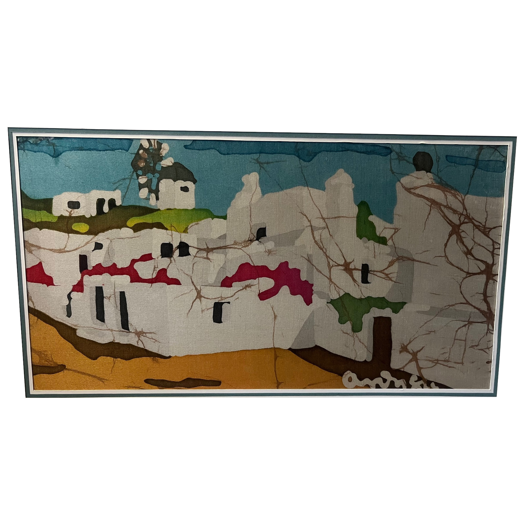"Wind and Whitewashed Walls" – Silk Painting by Anthi, 1990's