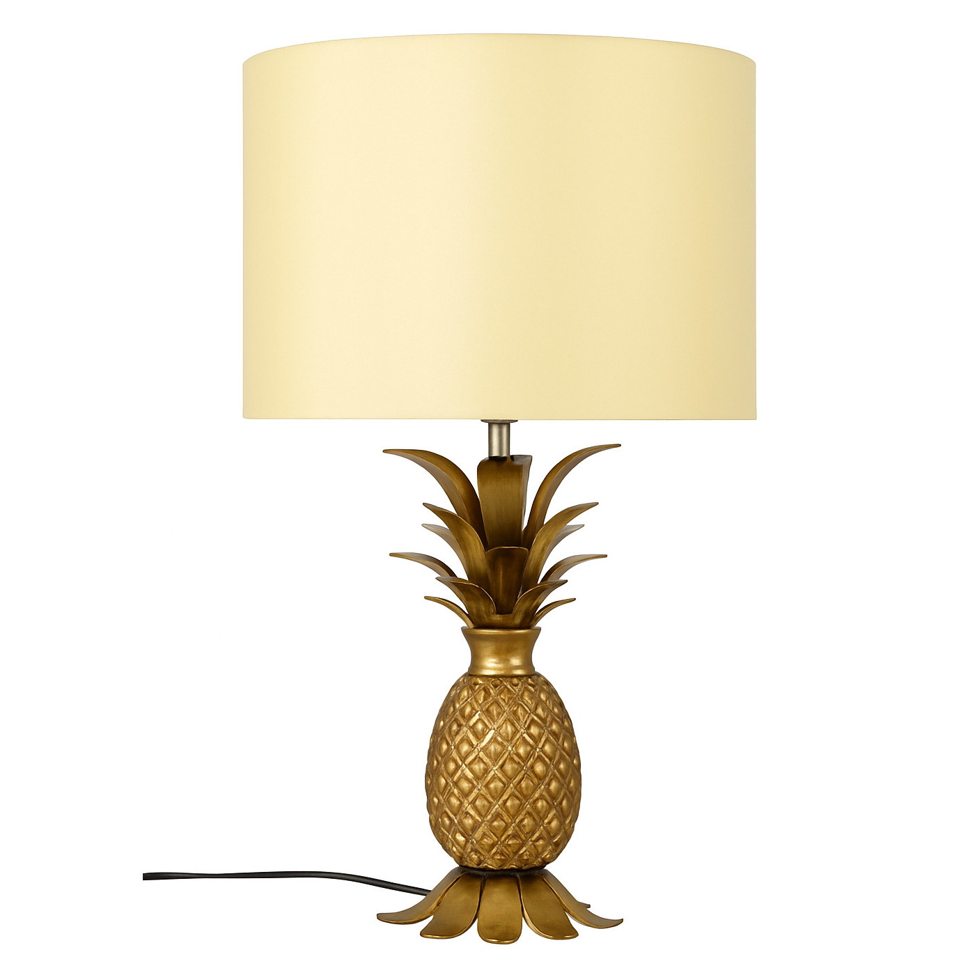 Hollywood Regency Style Brass Pineapple Table Lamp – Gold & Cream