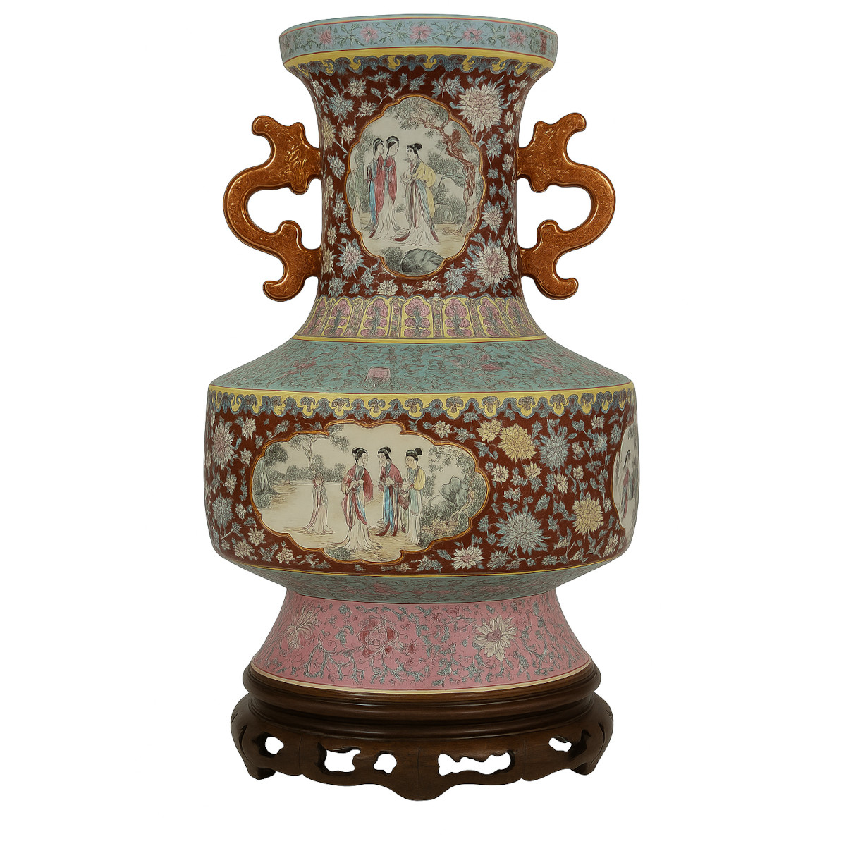 Famille Rose Chinese Cloisonné-Style Vase 45 cm (H) × 27 cm (W), 20th Century