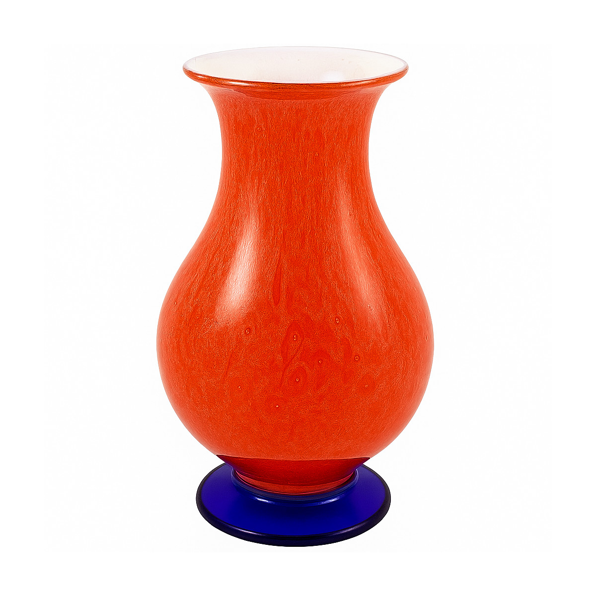 Red Handblown Art Glass Vase with Cobalt Blue Base