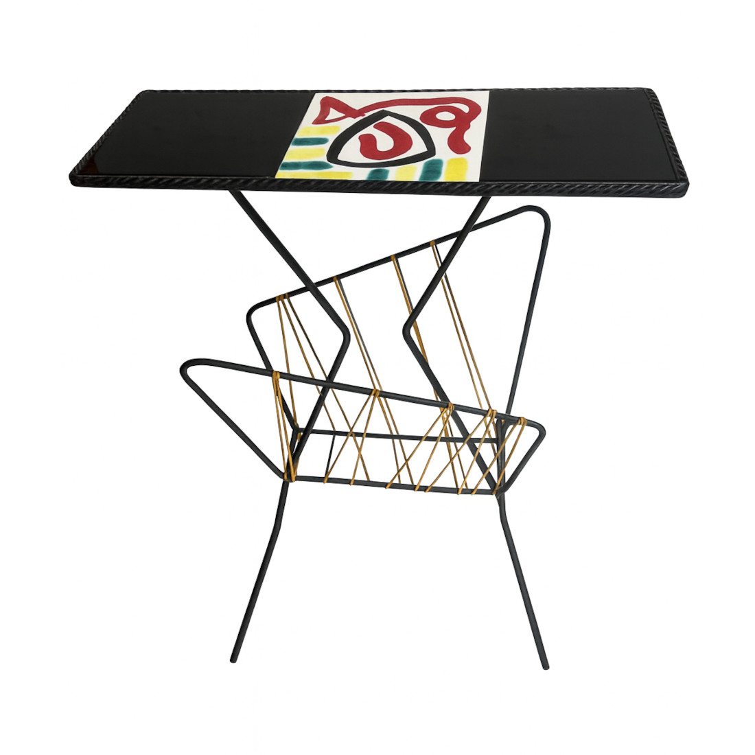 Vintage Mid-Century Modern Magazine Rack with Tile Top