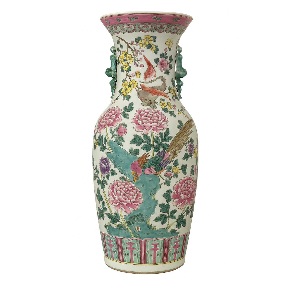Famille Rose Chinese Cloisonné-Style Vase 60 cm (H) × 23 cm (W)