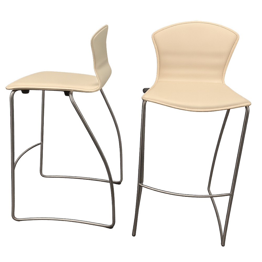 Pair of Rare Arper Genoa Bar Stools by Giovanni Baccolini– Cream Leather & Chrome – Modern Italian Design 1998-2001