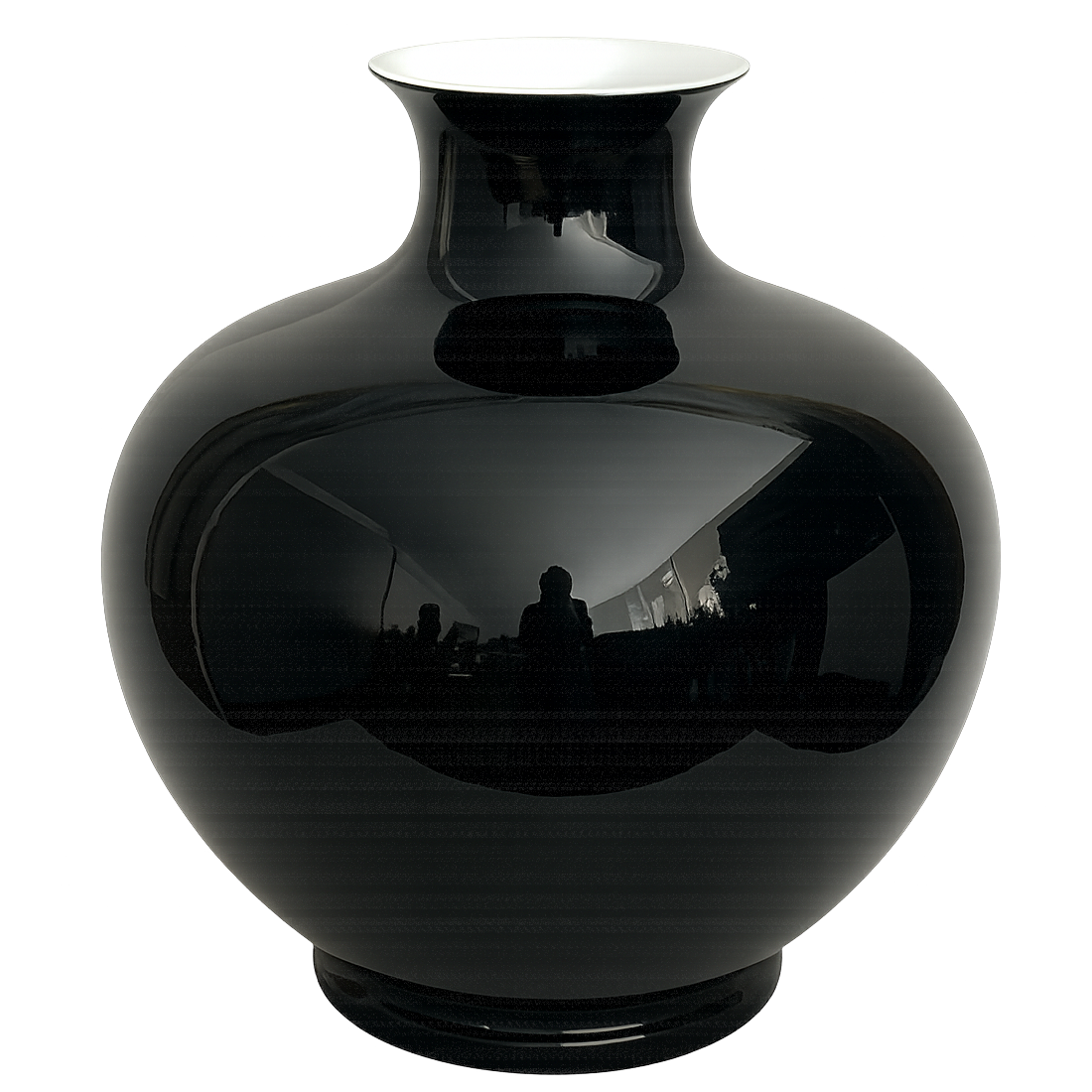 Large High-Gloss Black Porcelain Vase – Contemporary Sculptural Form late 20th century