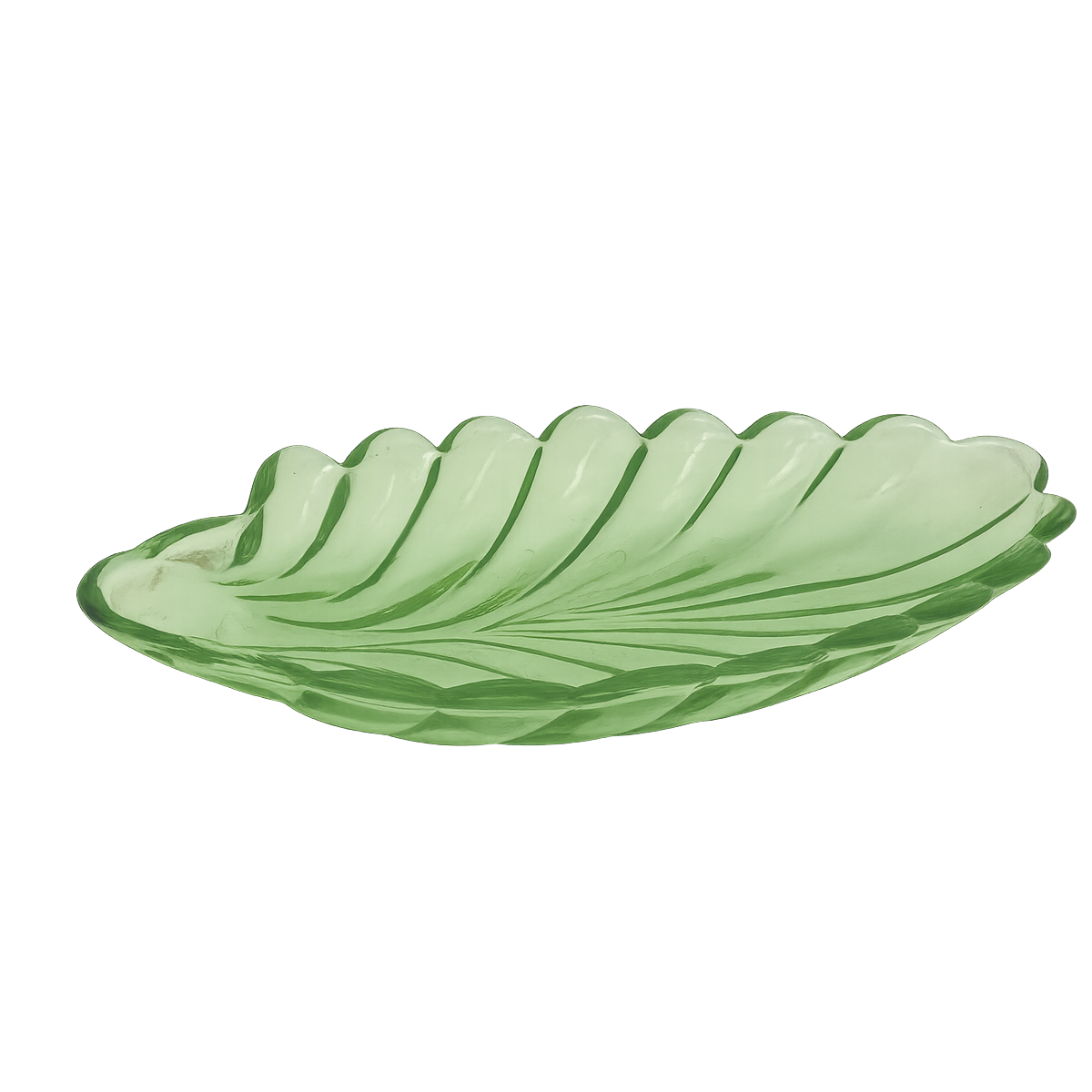 Vintage Green Uranium Glass Leaf Dish