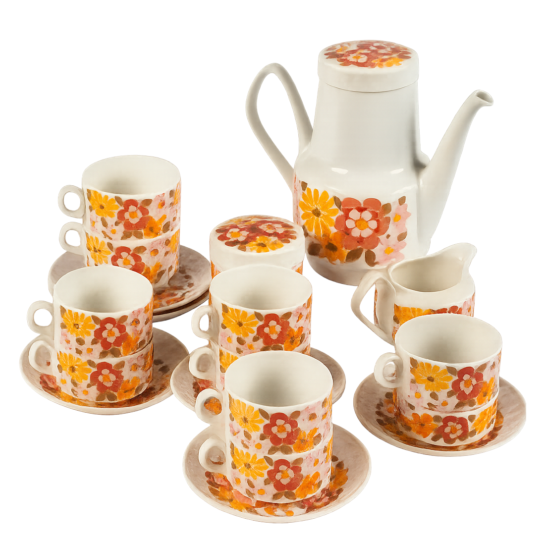 Vintage Pontesa Porcelain Coffee Set – 1970s Floral Pattern
