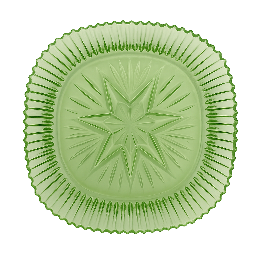 Vintage Uranium  Glass Starburst Dish – Ribbed Square Design 1930's