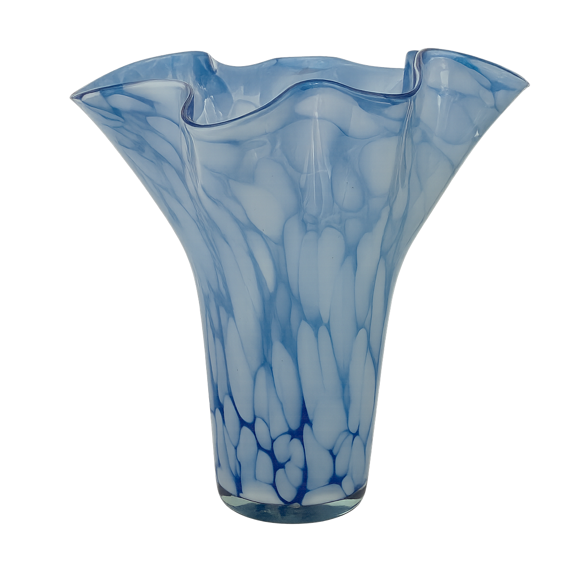 Hand-Blown Blue & White Art Glass Vase – Józefina / Krosno Style Late 20th Century