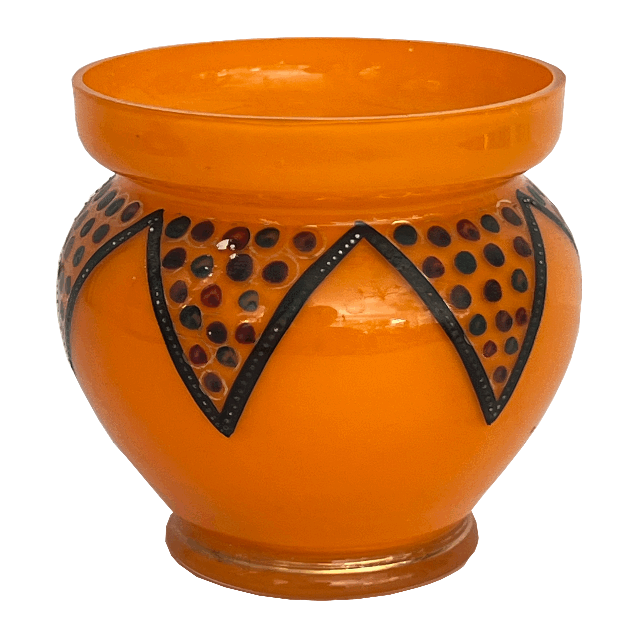 Hand-Painted Orange Glass Vase with Polychrome Enamel Decoration, c. 1910–1930
