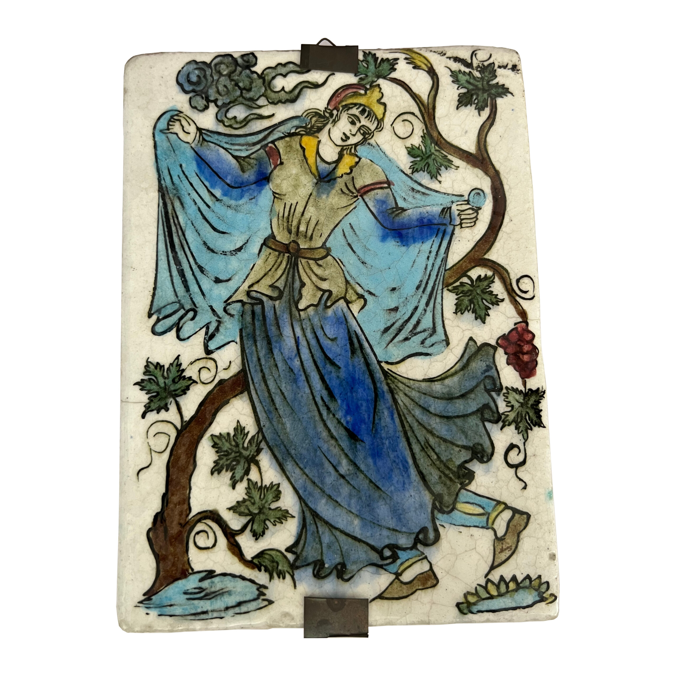 Qajar-Era Persian Hand-Painted Ceramic Tile (19th Century)