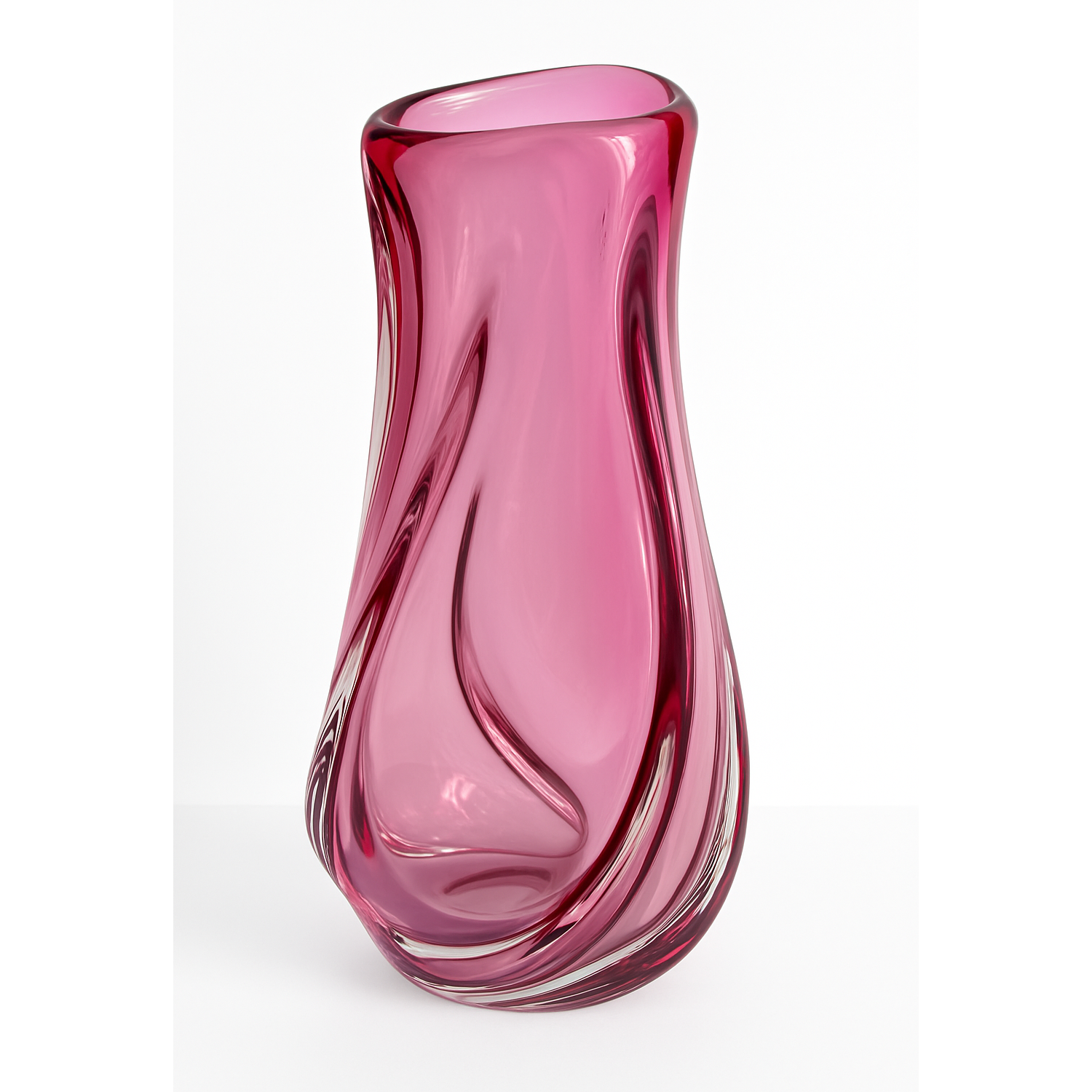 Large Murano Sommerso Swirl Vase – Cranberry/Pink & Clear Glass, 1970s