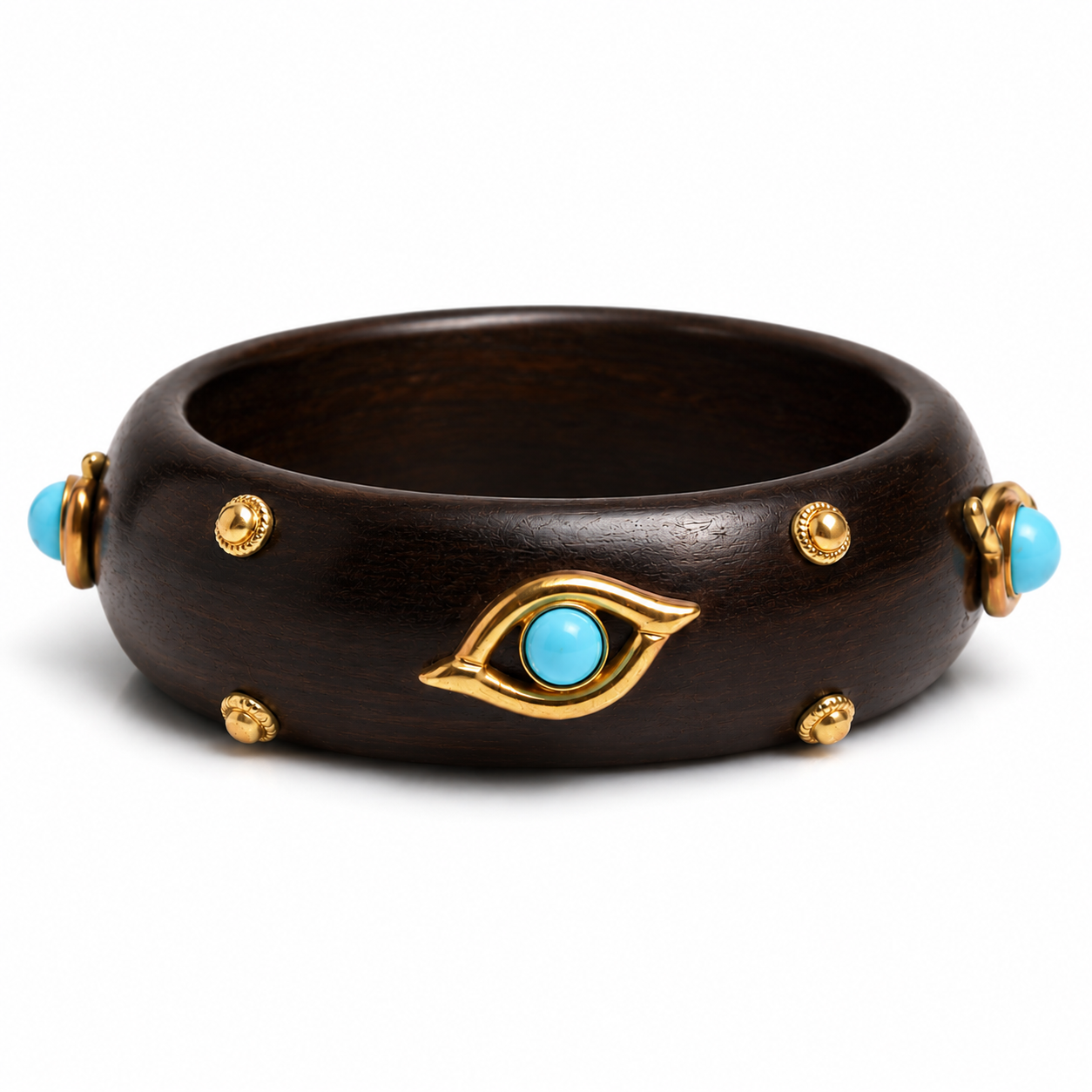 Ebony Bangle with 925 Sterling Silver Gold-Plated Accents and Turquoise