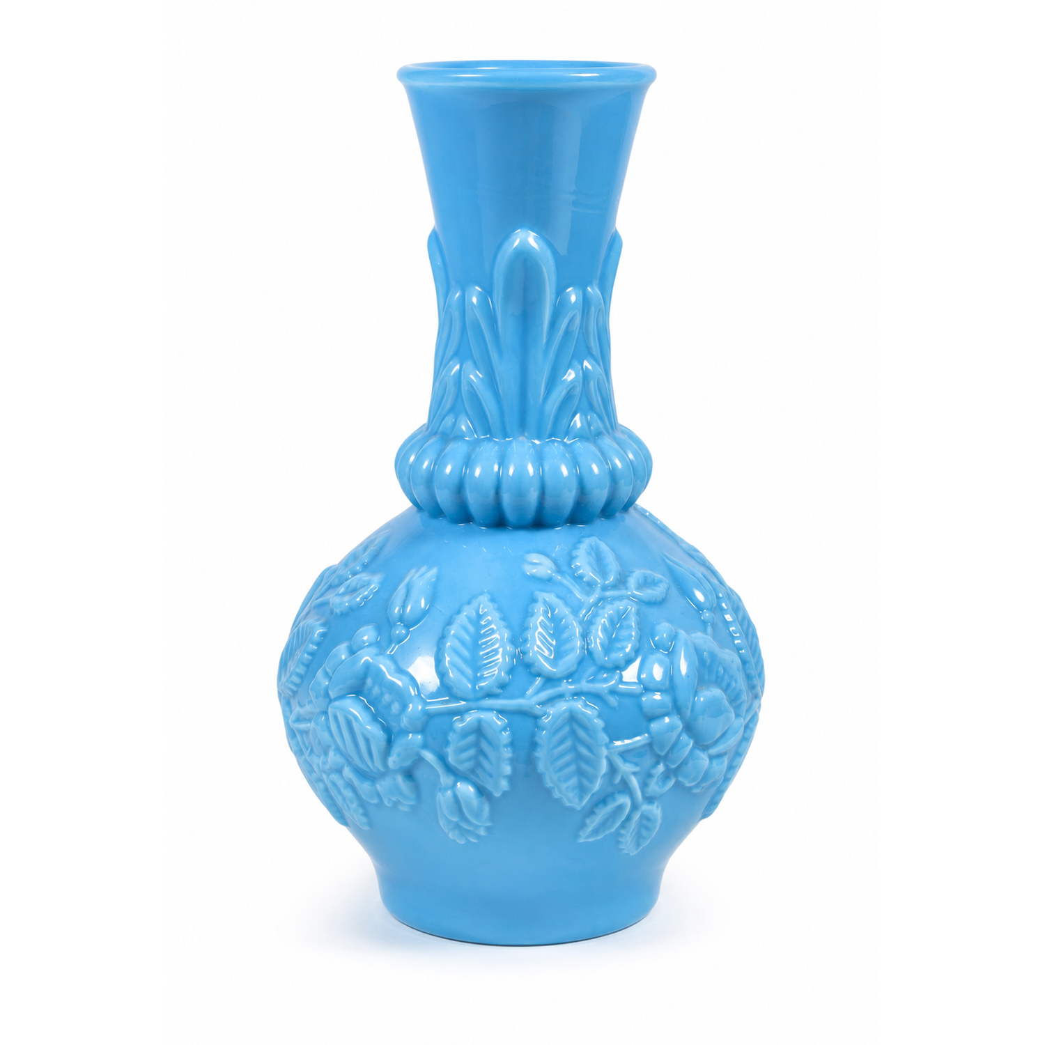 A Pair of French Blue Opaline Floral Vases Attributed to Portieux–Vallerysthal, France, c. 1890–1915