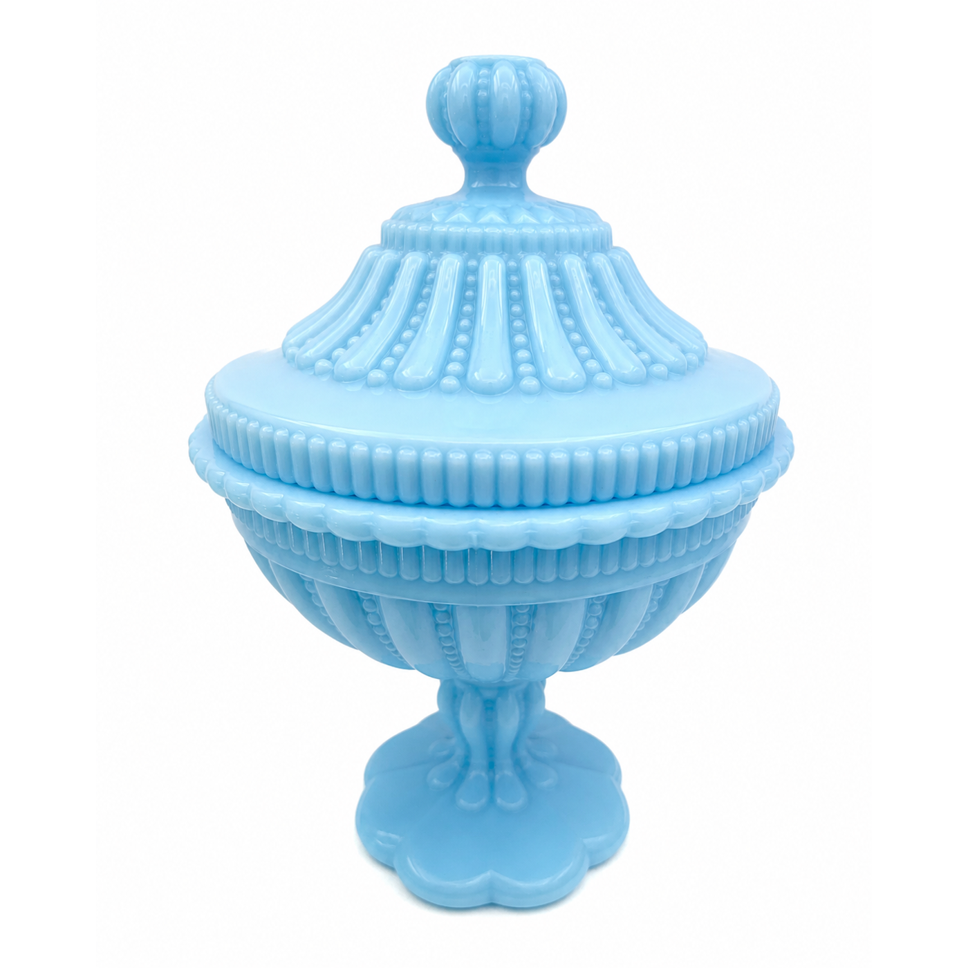French Blue Opaline Covered Compote Attributed to Portieux–Vallerysthal, France, c. 1900–1930